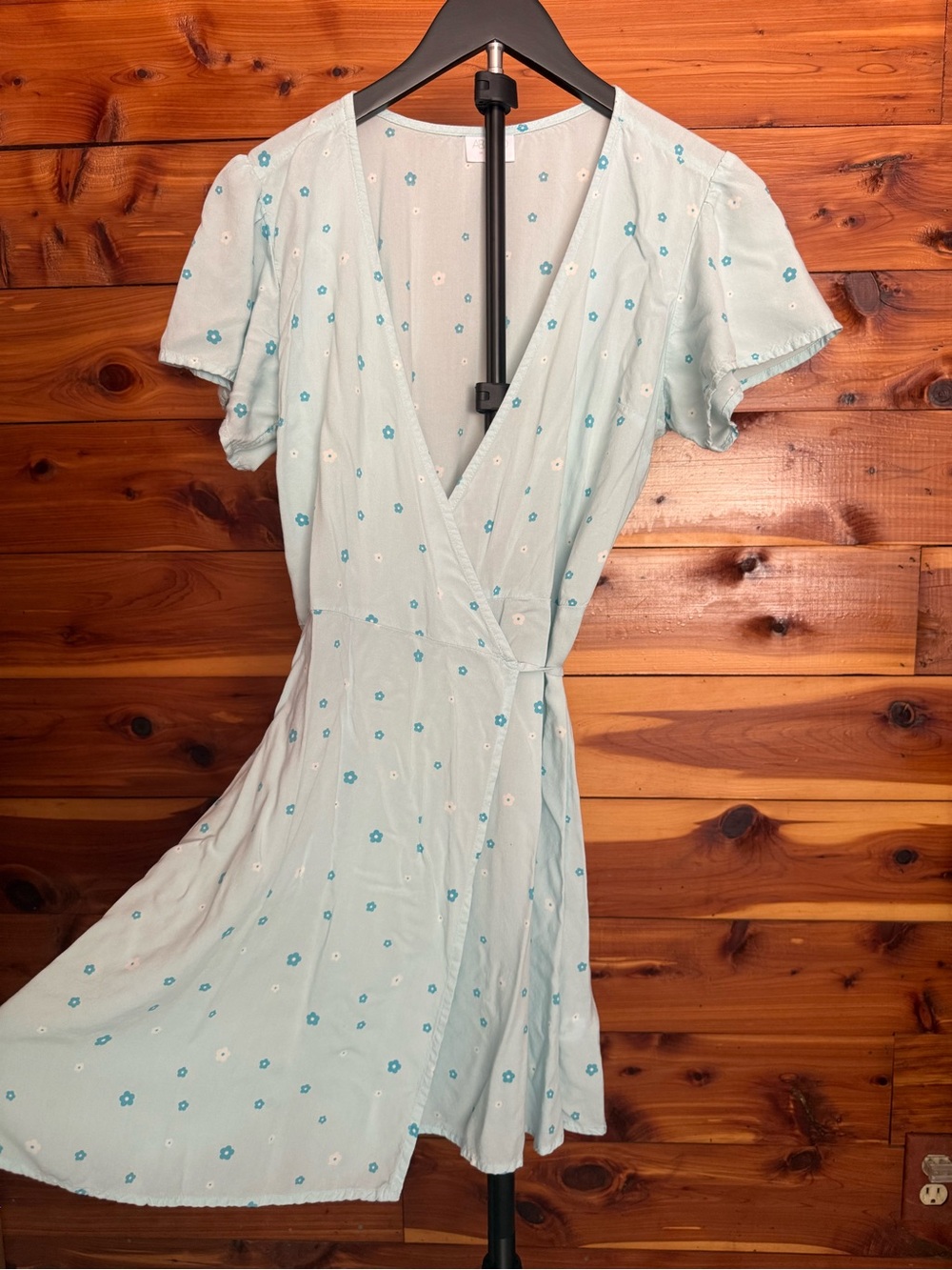 Abound Light Blue Floral Wrap Mini Dress